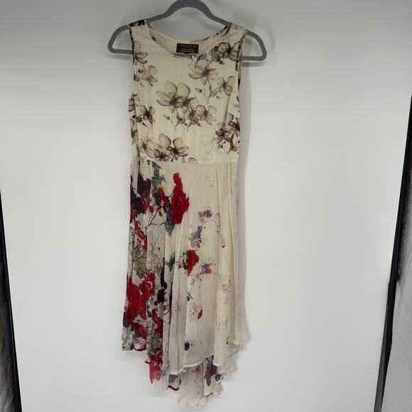 Varun Bahl Anthropologie Floral Print Swing Dress Women's Size 2 Ivory High Low - Picture 2 of 8